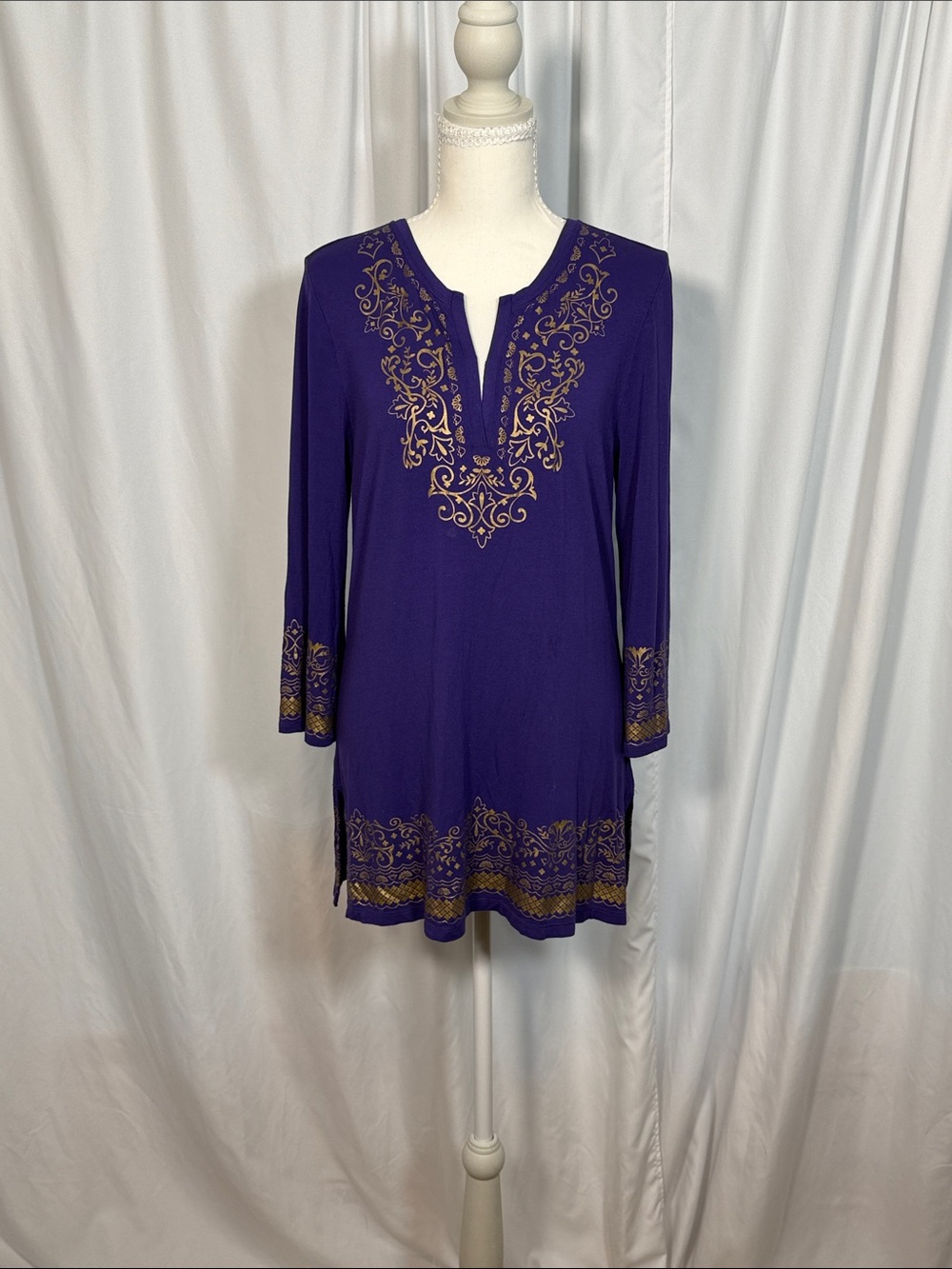 Nicole Purple Long-Sleeve Embroidered Tunic